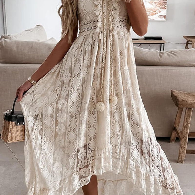 CUPSHE Women's Summer Dresses Sleeveless Lace Casual Tassel Beach Spaghetti Straps Flowy Maxi Sun Dress