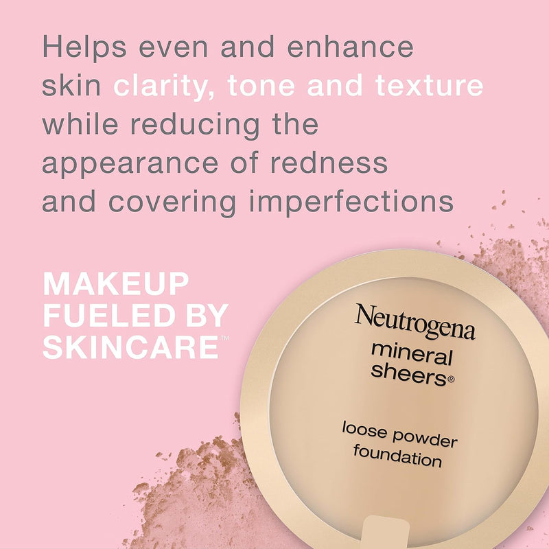 Neutrogena Mineral Sheers Loose Powder Makeup Foundation, Lightweight Face Makeup, Sheer to Medium Buildable Coverage, Sensitive Skin Foundation with Vitamins A, C, & E, Natural Ivory 20, .19 oz