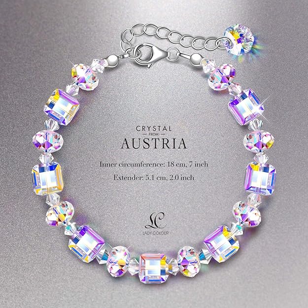 LADY COLOUR ♥ A Little Romance ♥ Sterling Silver Bracelets for Women Northern Lights Crystals Bracelet 7