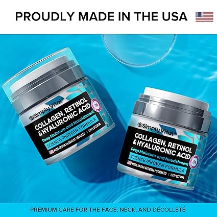 SimplyVital Collagen, Retinol & Hyaluronic Acid Cream - Anti-Aging Face Moisturizer for Face, Firming Skin Care Neck & Décolleté - Made in USA, Daily Moisturizer Face Cream Day & Night - 1.7 fl.oz.