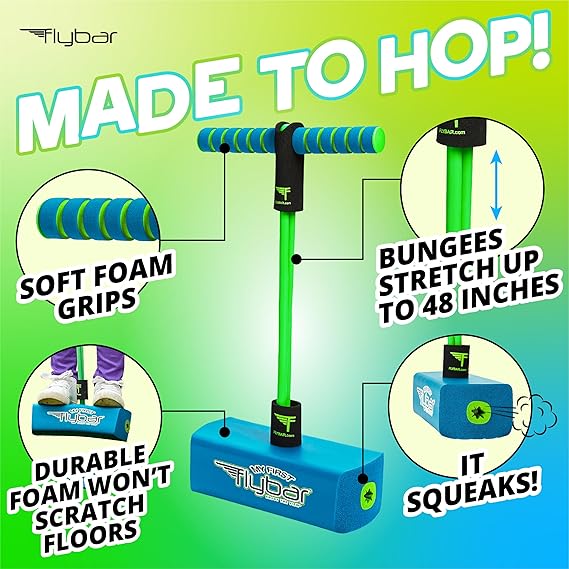 Flybar My First Foam Pogo Jumper for Kids Fun and Safe Pogo Stick for Toddlers, Durable Foam and Bungee Jumper for Ages 3 and up, Supports up to 250lbs