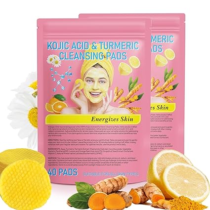 Turmeric Cleansing Pads,Kojic Acid Cleansing Pads for Acne Scars Face and Firming Skin,Remove Excess Keratin 80 PCS-Deep Clean Pores