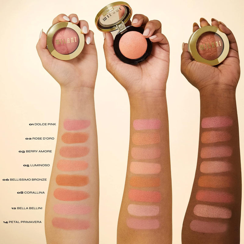 Milani Baked Blush, Powder Blush for Cheeks, Cruelty Free Makeup - Shape, Contour & Highlight Face for a Shimmery or Matte Finish -Dolce Pink
