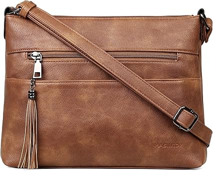 MASINTOR Crossbody Bags for Women, Lightweight Medium Crossbody Purse, Soft Leather Women's Shoulder Handbags with Tassel for Shopping or Travel