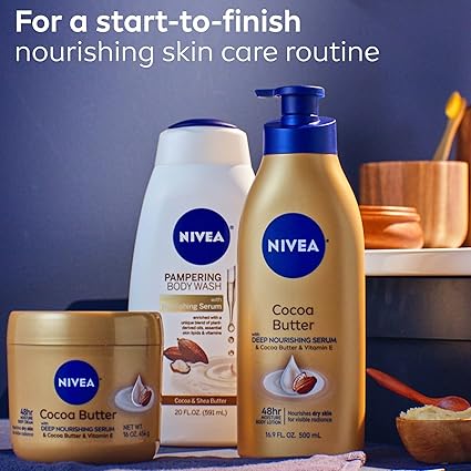 NIVEA Cocoa Butter Body Cream for Dry Skin with Hyaluronic Acid, Cocoa Butter and Deep Nourishing Serum, 72-Hour Body Moisturizer, 16 Oz Jar