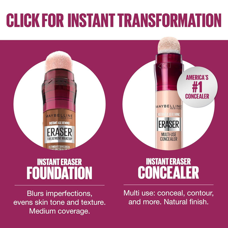 Maybelline Instant Age Rewind Eraser Treatment Makeup with SPF 18, Anti Aging Concealer Infused with Goji Berry and Collagen, Creamy Ivory, 1 Count