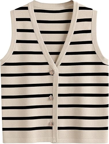 LILLUSORY Summer Vest Tops for Women 2025 Striped Sweater Vests Vacation Button Up Outfits Shirts Blouses Jacket Clothes