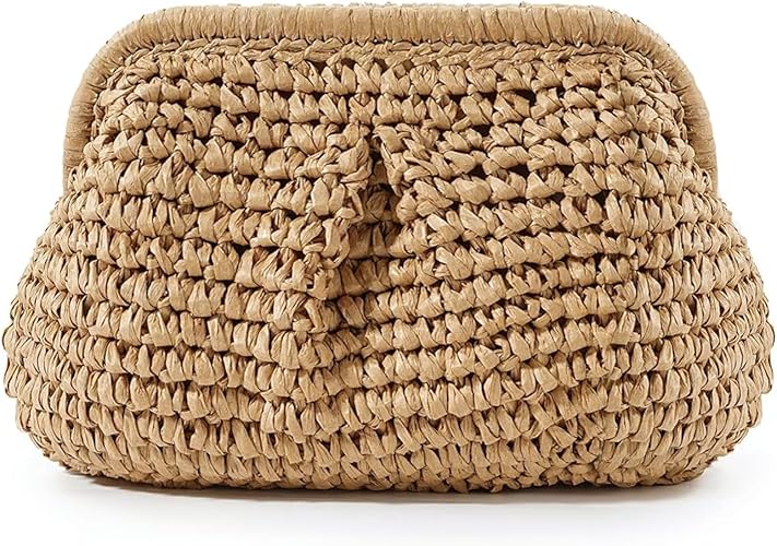 Straw Purse for Women, Beach Bag Summer Woven Clutch Purses, Cloud Crossbody Shoulder Bags Spring Handbag 2025