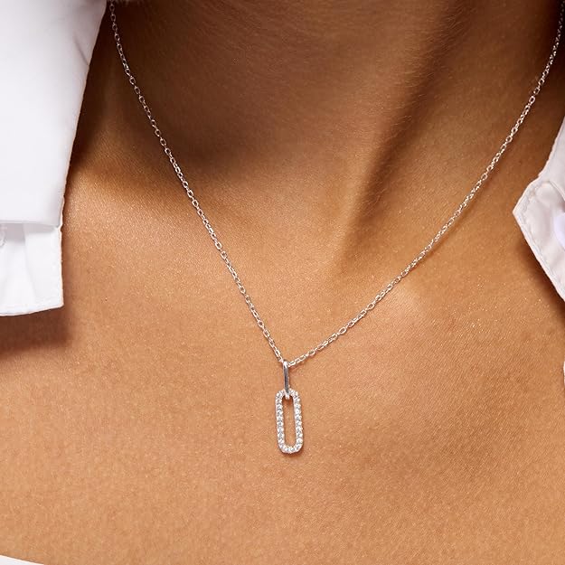 Sterling Silver Pendant Necklace with Paperclip Link for Women, Fashion Jewelry for Everyday & Formal Wear, Elegant Jewelry with Chic Packaging